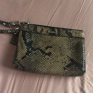 Coach Tan and Black Snakeskin-Print Wristlet